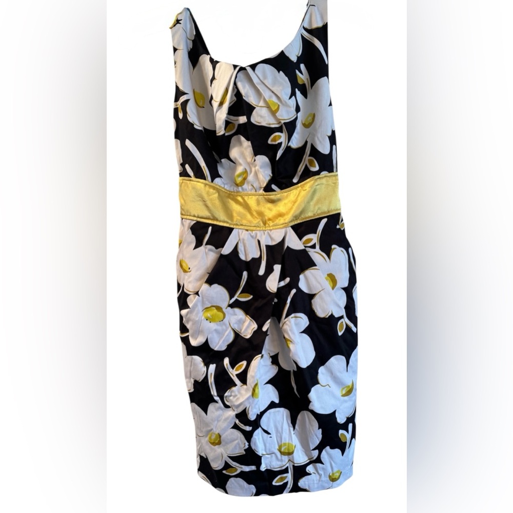 Love Tease Black and White Floral Mini Dress with Yellow Highlights